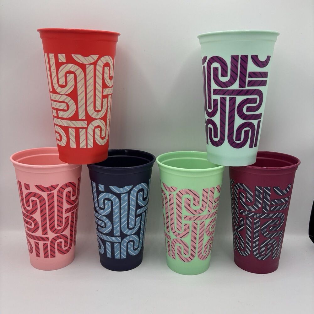 6 Starbucks Holiday 2013 Reusable 16oz Color Changing Candy Cane Cups - No Lids